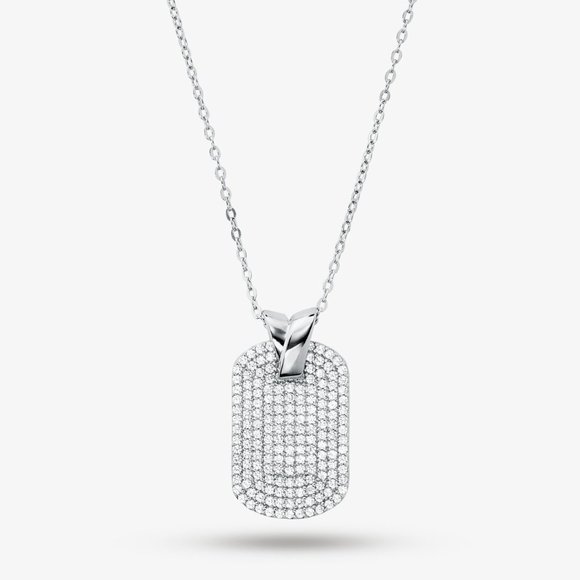Kors Sterling Silver Cubic PAVE Dog Tag Necklace - Picture 1 of 7